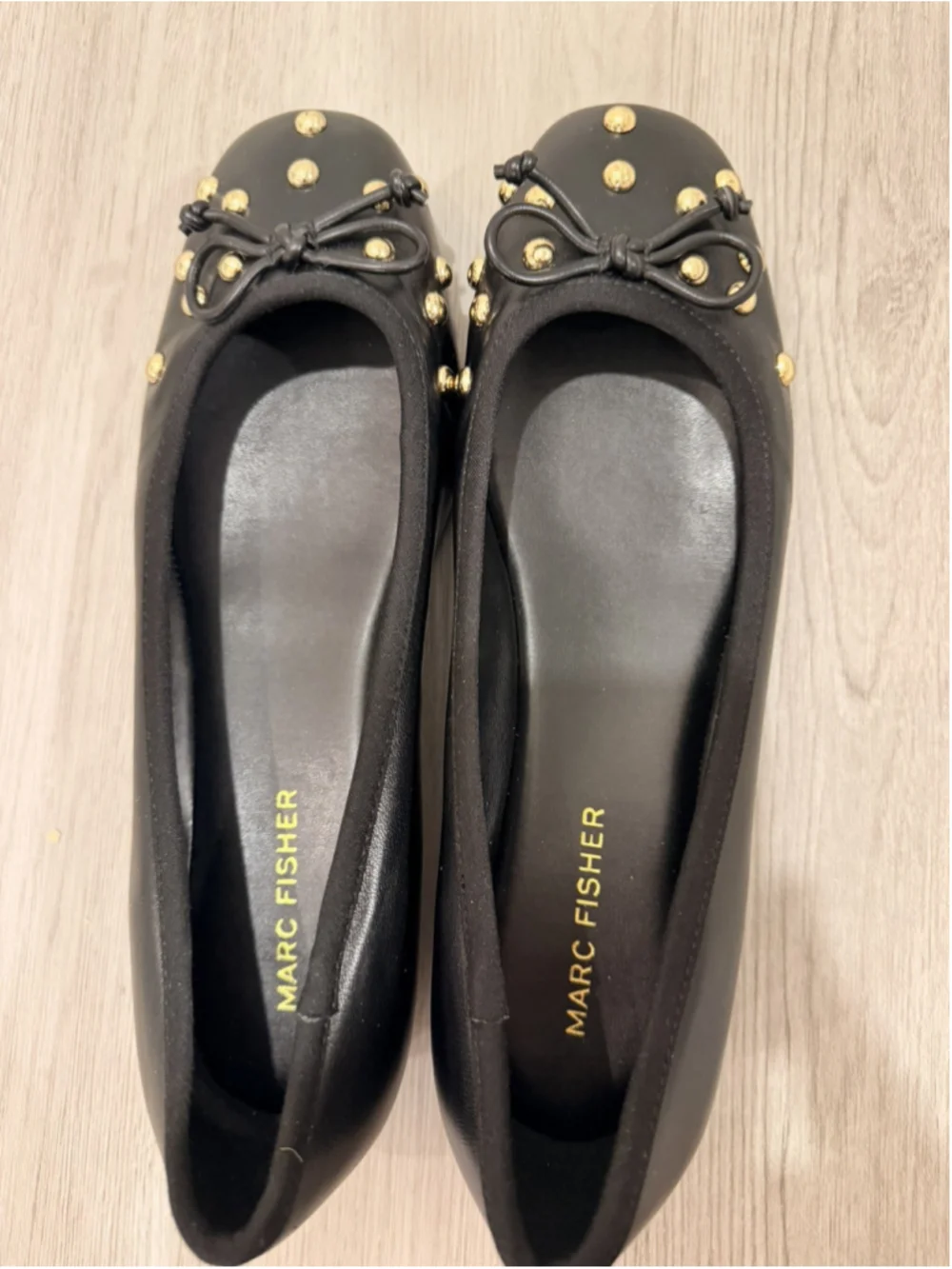 Marc Fisher Tempt Embellished Ballet Flats Size 8 Black with Gold Studs